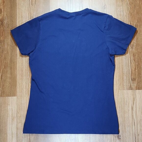 🔸️Blue w/White Daisy "I am..." Scoop Neck Short Sleeve Top Large - Picture 3 of 9